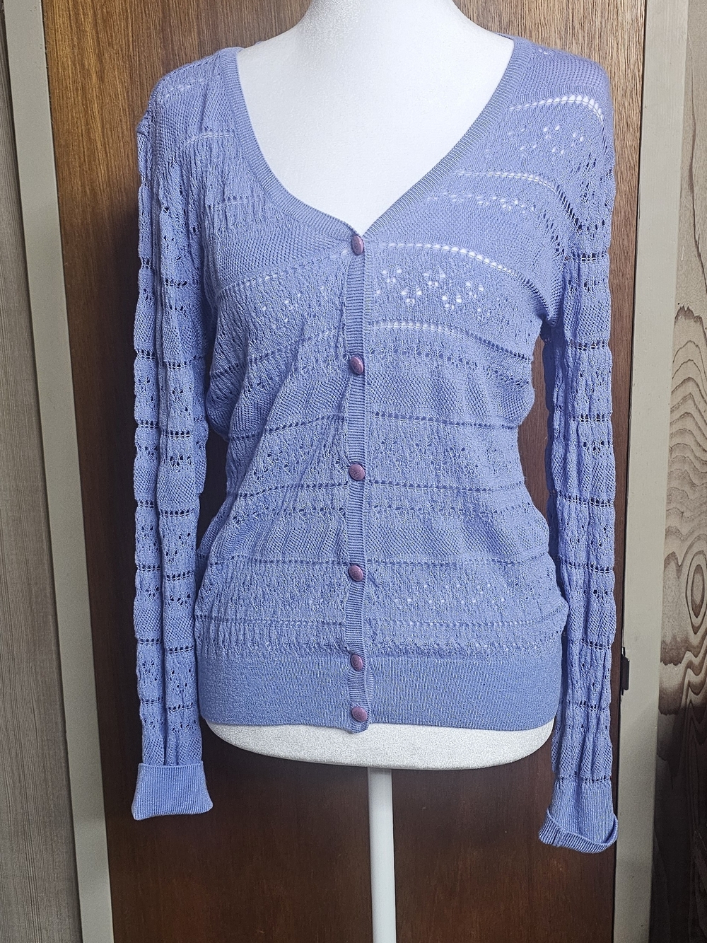 Light Bluish Lavender Knit Button-Front Women's Cardigan